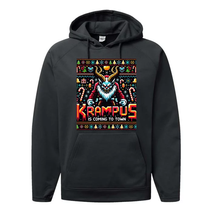 Krampus Funny Ugly Christmas Sweater Gamer Performance Fleece Hoodie