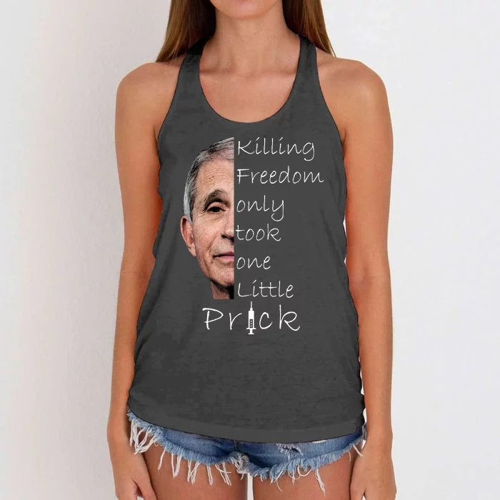 Killing Freedom Vaccine Dr Fauci Women's Knotted Racerback Tank