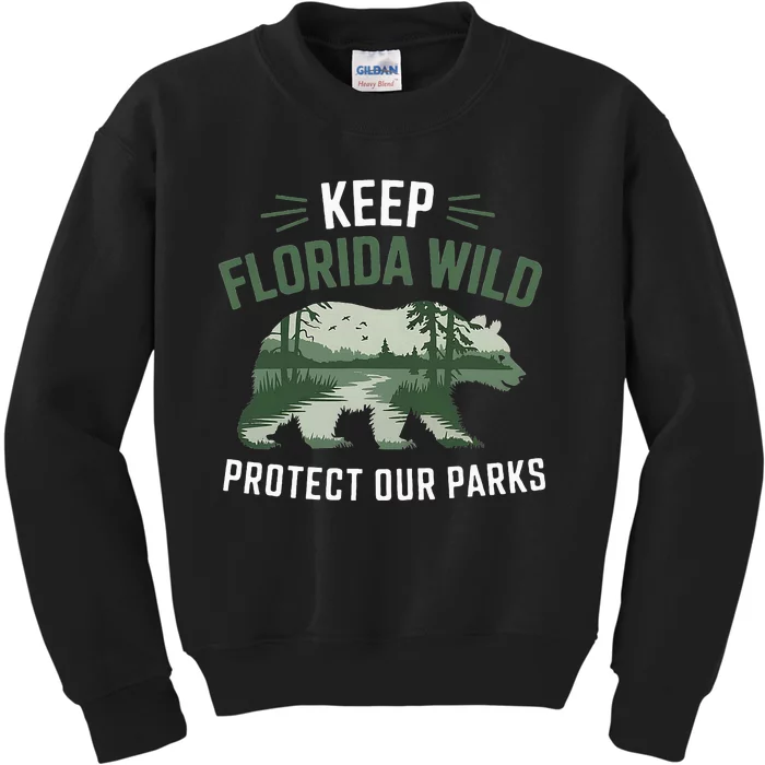 Keep Florida Wild Protect Our Parks Wildlife Graphic Kids Sweatshirt