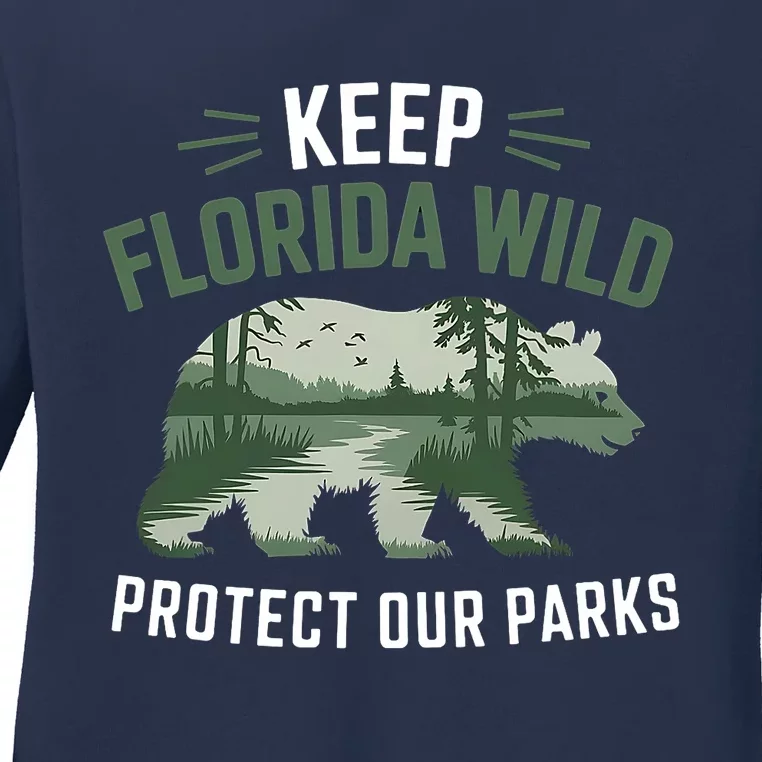 Keep Florida Wild Protect Our Parks Wildlife Graphic Ladies Long Sleeve Shirt