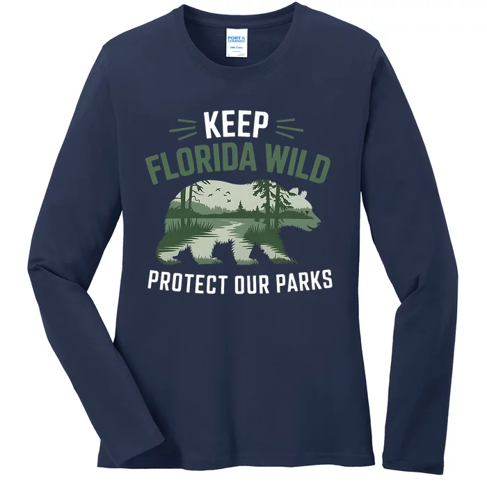 Keep Florida Wild Protect Our Parks Wildlife Graphic Ladies Long Sleeve Shirt