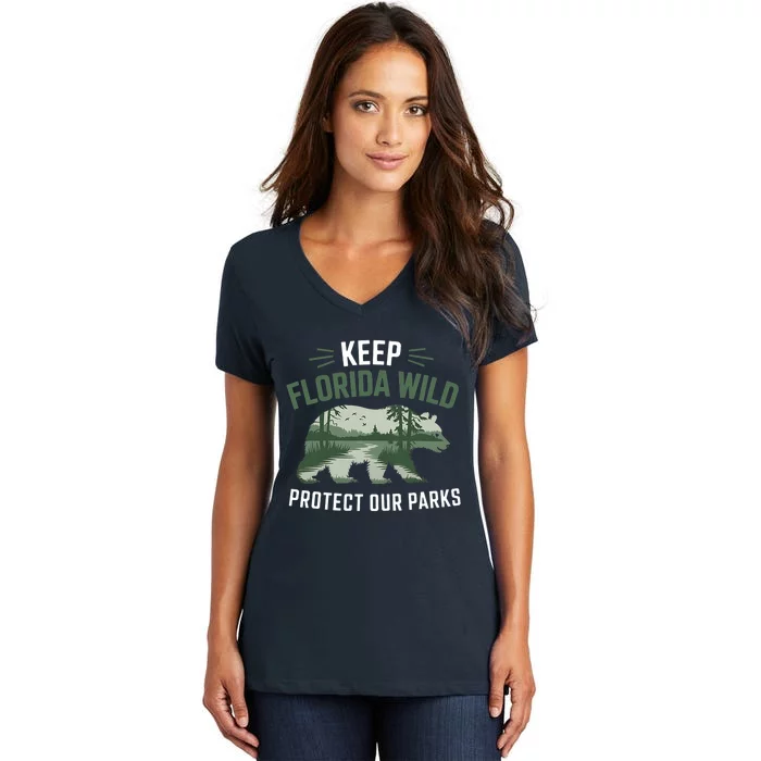 Keep Florida Wild Protect Our Parks Wildlife Graphic Women's V-Neck T-Shirt