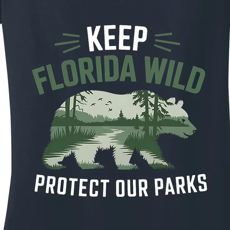 Keep Florida Wild Protect Our Parks Wildlife Graphic Women's V-Neck T-Shirt