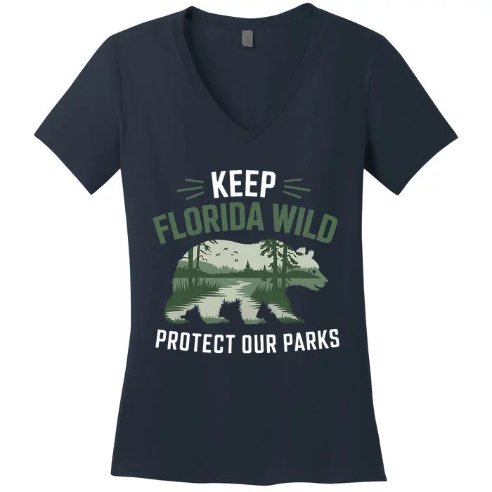 Keep Florida Wild Protect Our Parks Wildlife Graphic Women's V-Neck T-Shirt