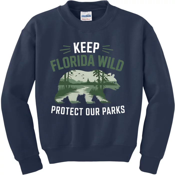 Keep Florida Wild Protect Our Parks Wildlife Graphic Kids Sweatshirt