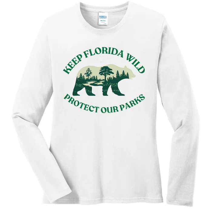 Keep Florida Wild Protect Our Parks Wildlife Graphic Ladies Long Sleeve Shirt