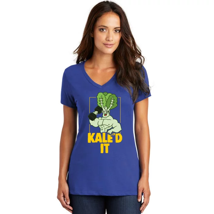 Kale Fitness Weightlifter Vegan Vegetarian Gift Women's V-Neck T-Shirt