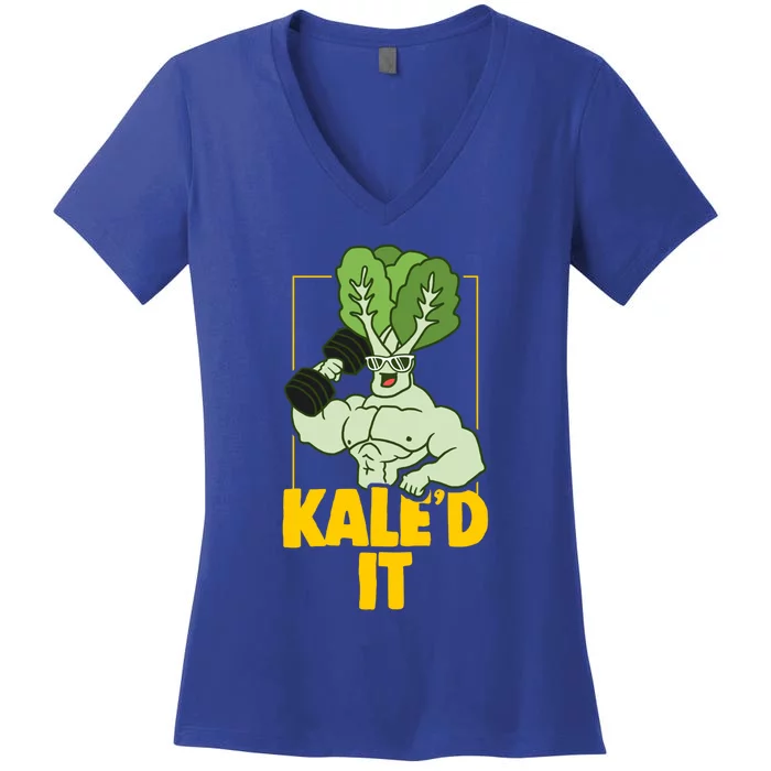 Kale Fitness Weightlifter Vegan Vegetarian Gift Women's V-Neck T-Shirt