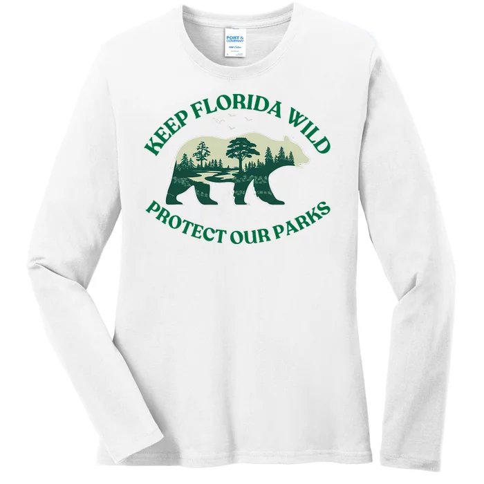 Keep Florida Wild Protect Our Parks Wildlife Graphic Ladies Long Sleeve Shirt