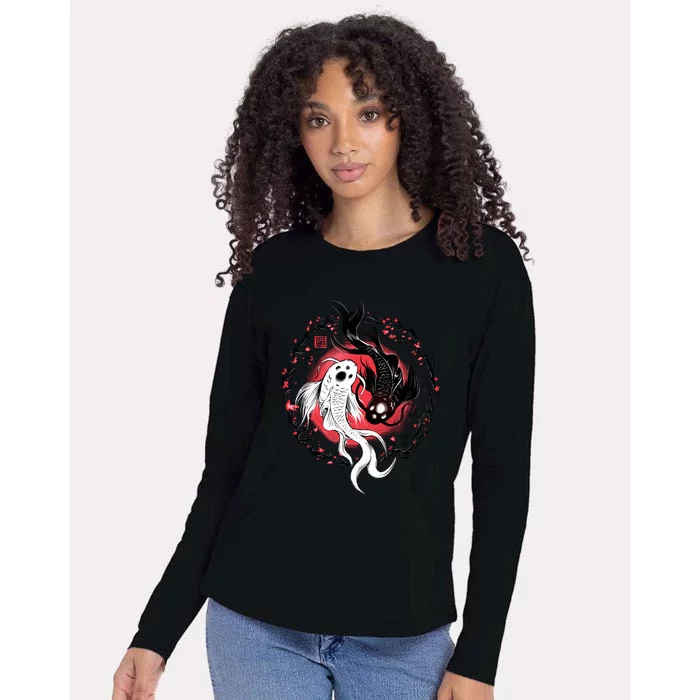 Koi Fish Ying Yang Japanese Womens Cotton Relaxed Long Sleeve T-Shirt