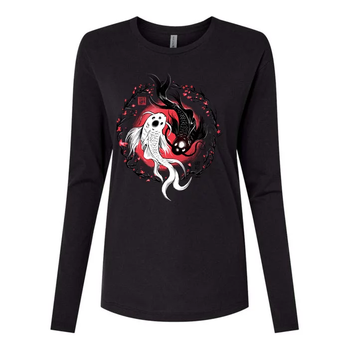 Koi Fish Ying Yang Japanese Womens Cotton Relaxed Long Sleeve T-Shirt