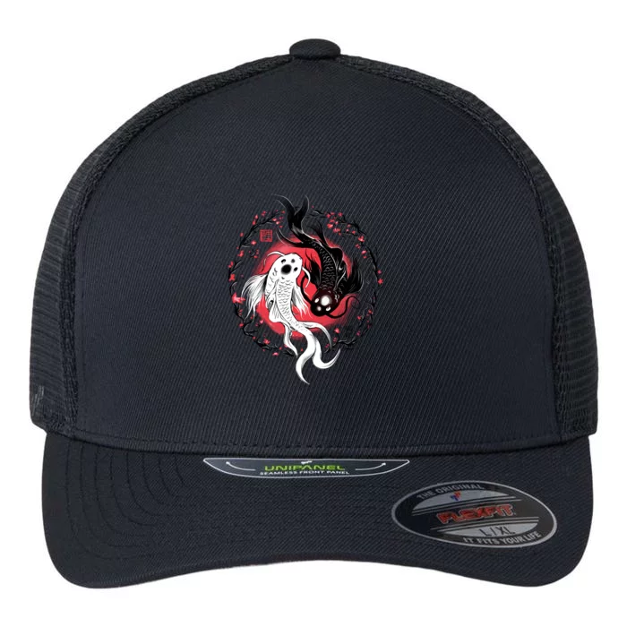 Koi Fish Ying Yang Japanese Flexfit Unipanel Trucker Cap