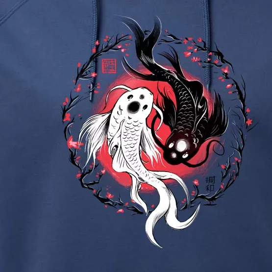 Koi Fish Ying Yang Japanese Performance Fleece Hoodie