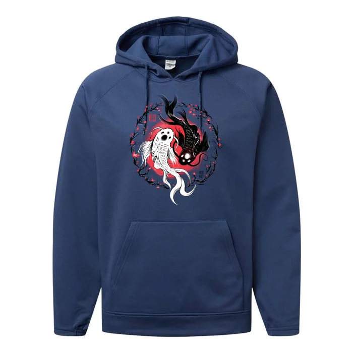 Koi Fish Ying Yang Japanese Performance Fleece Hoodie