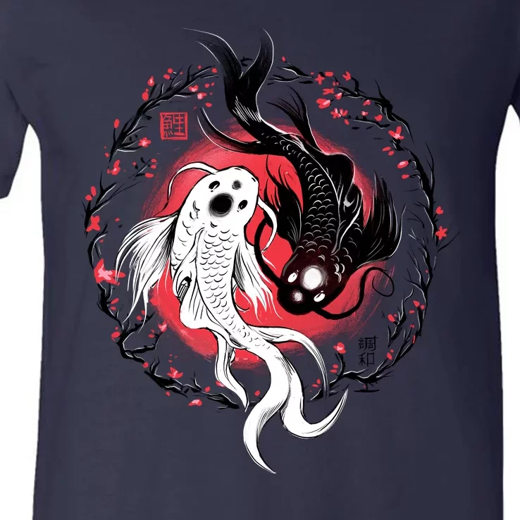 Koi Fish Ying Yang Japanese V-Neck T-Shirt