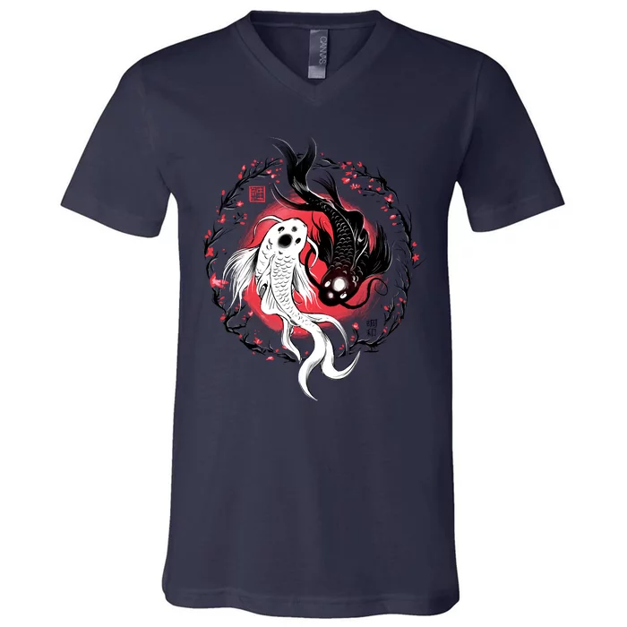 Koi Fish Ying Yang Japanese V-Neck T-Shirt