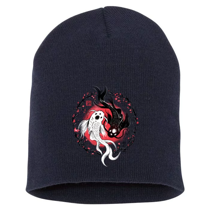 Koi Fish Ying Yang Japanese Short Acrylic Beanie