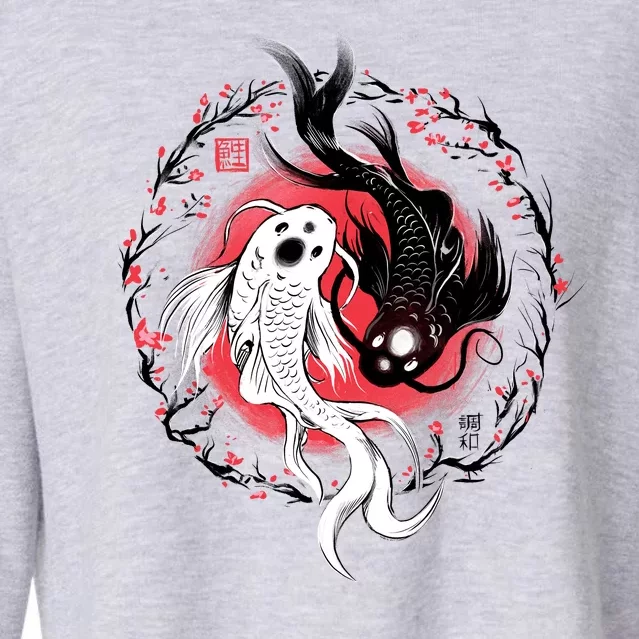 Koi Fish Ying Yang Japanese Cropped Pullover Crew