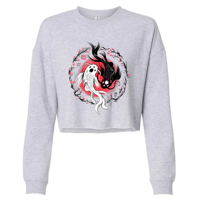 Koi Fish Ying Yang Japanese Cropped Pullover Crew