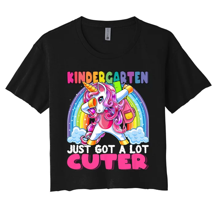 Kindergarten Got Cuter Dabbing Unicorn Back To School Women's Crop Top Tee