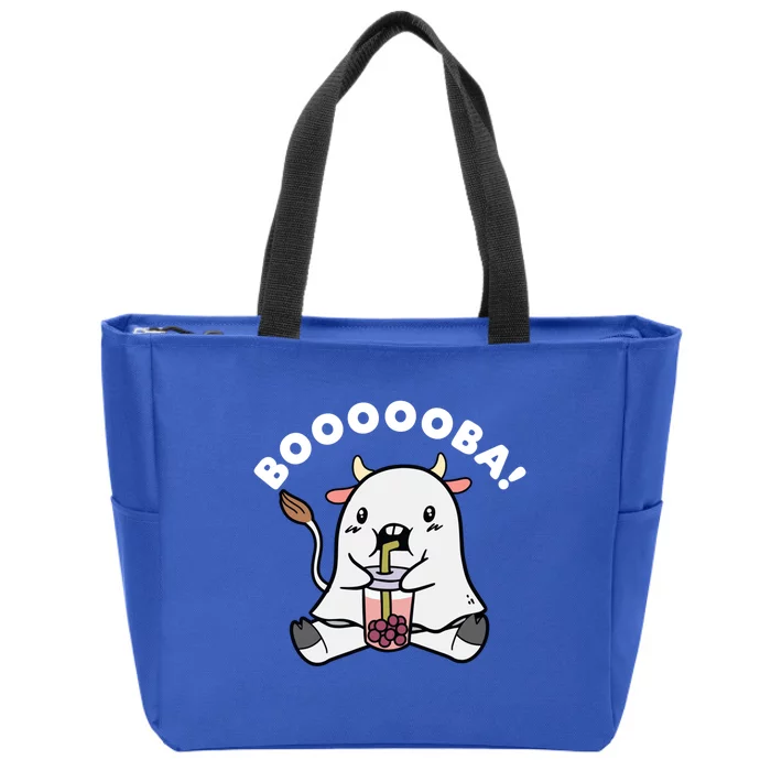 Kawaii Ghost Cow With Boba Tea Costume For Halloween Party Gift Zip Tote Bag