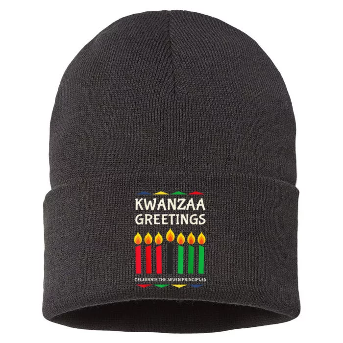 Kwanzaa Greetings Candles African American Sustainable Knit Beanie