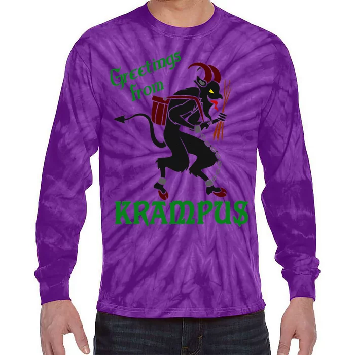 Krampus Greetings From Krampus Christmas Tie-Dye Long Sleeve Shirt