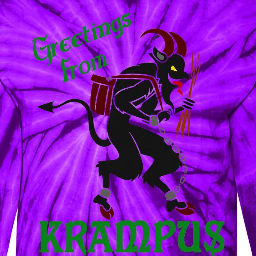 Krampus Greetings From Krampus Christmas Tie-Dye Long Sleeve Shirt