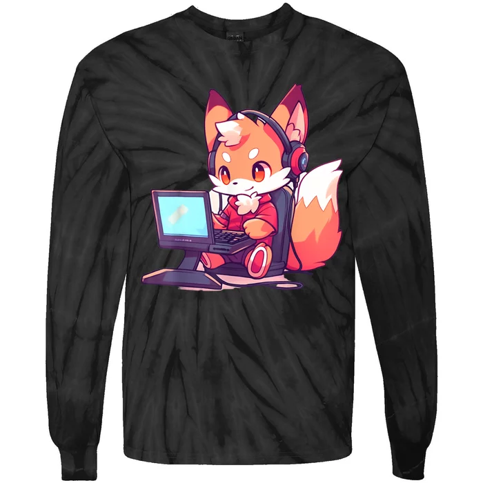 Kawaii Gamer Fox Tie-Dye Long Sleeve Shirt