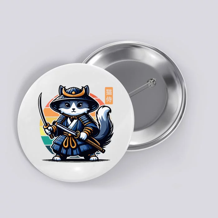 Kawaii Graphic Japanese Anime Manga Samurai Ninja Cat Button