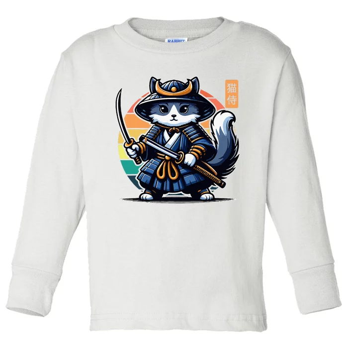 Kawaii Graphic Japanese Anime Manga Samurai Ninja Cat Toddler Long Sleeve Shirt