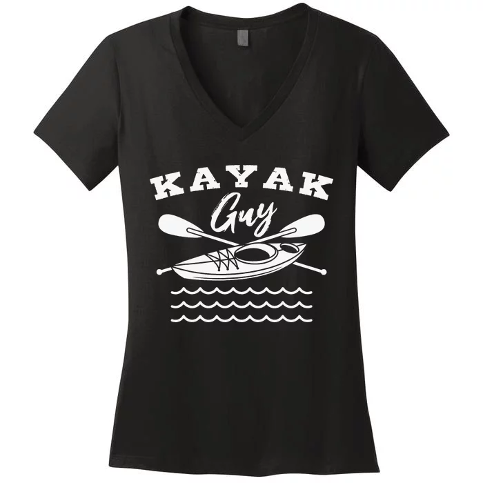 Kayak Guy Kayaking Paddling Racing Kayaker Fishing Women's V-Neck T-Shirt