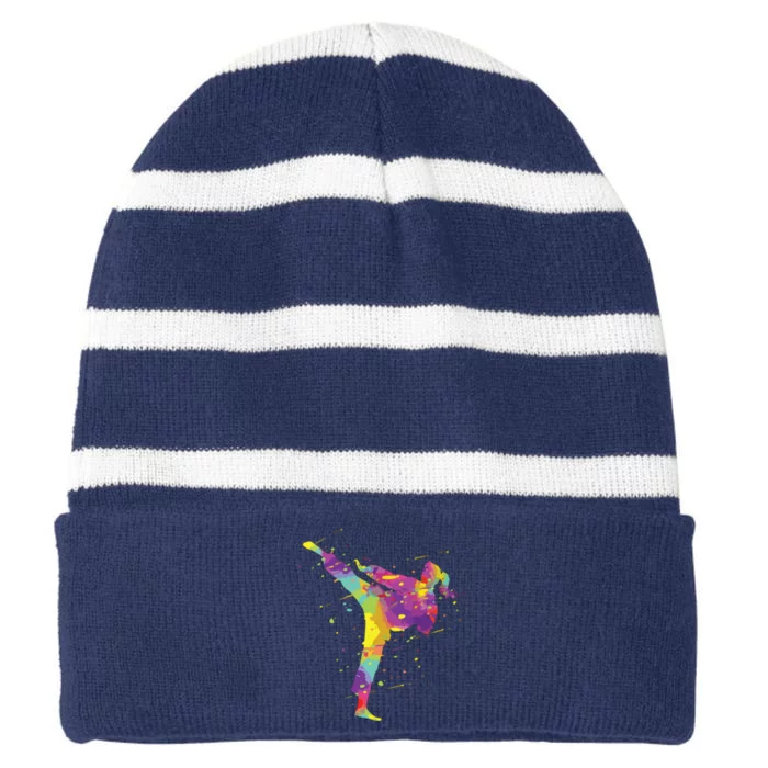 Karate Girl Striped Beanie with Solid Band