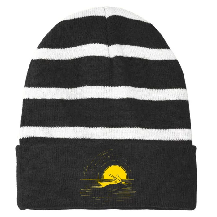 Kayaking Gift Kayak Sunset Cool Gift Striped Beanie with Solid Band