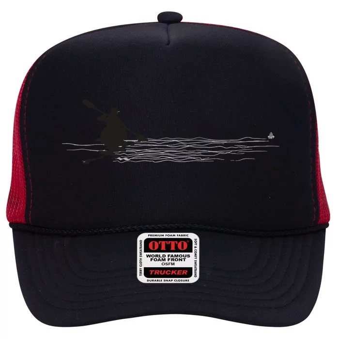 Kayaking Graphic Kayak Silhouette Kayaker Canoe Paddling High Crown Mesh Trucker Hat