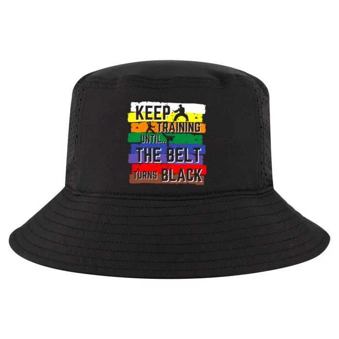 Karate Gifts Keep Training Until The Belt Turns Black Girl Cool Comfort Performance Bucket Hat