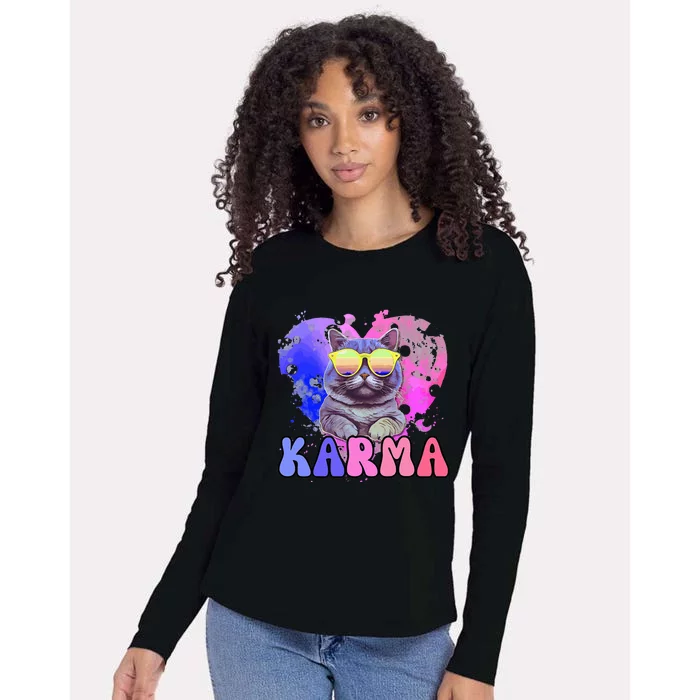 Karma Groovy Letters Pink Concert Womens Cotton Relaxed Long Sleeve T-Shirt