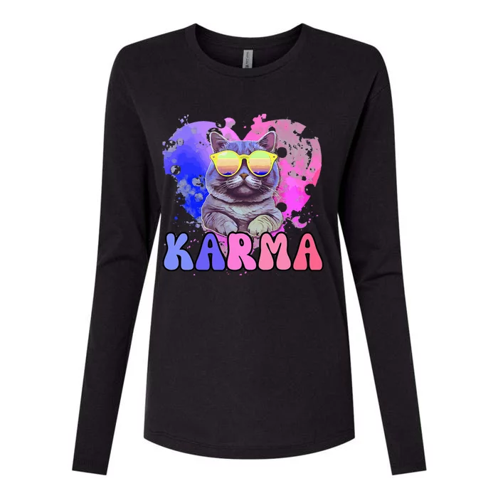 Karma Groovy Letters Pink Concert Womens Cotton Relaxed Long Sleeve T-Shirt