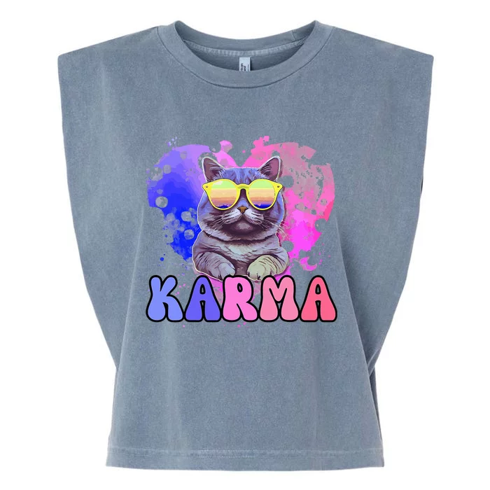 Karma Groovy Letters Pink Concert Garment-Dyed Women's Muscle Tee