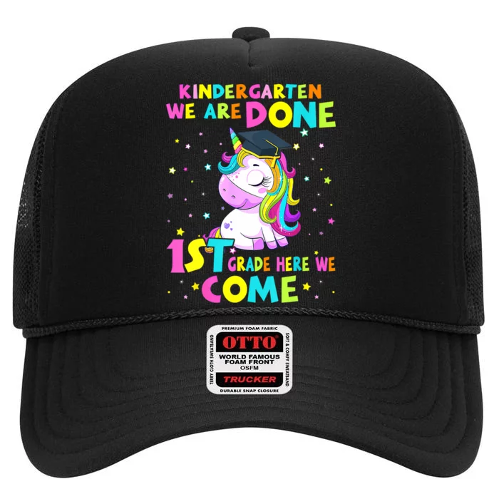 Kindergarten Graduation Magical Unicorn For Girls Graduate High Crown Mesh Trucker Hat