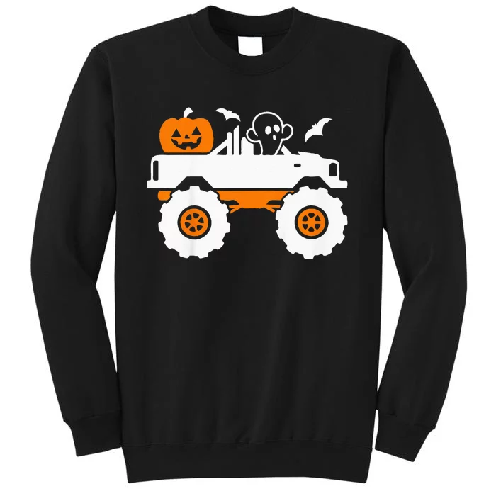 Kids Ghost Pumpkin Riding Monster Truck Lazy Halloween Costume Sweatshirt