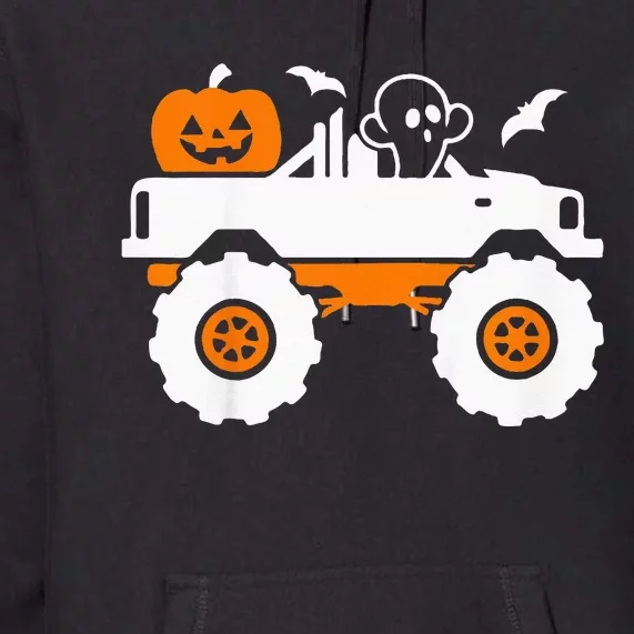 Kids Ghost Pumpkin Riding Monster Truck Lazy Halloween Costume Premium Hoodie