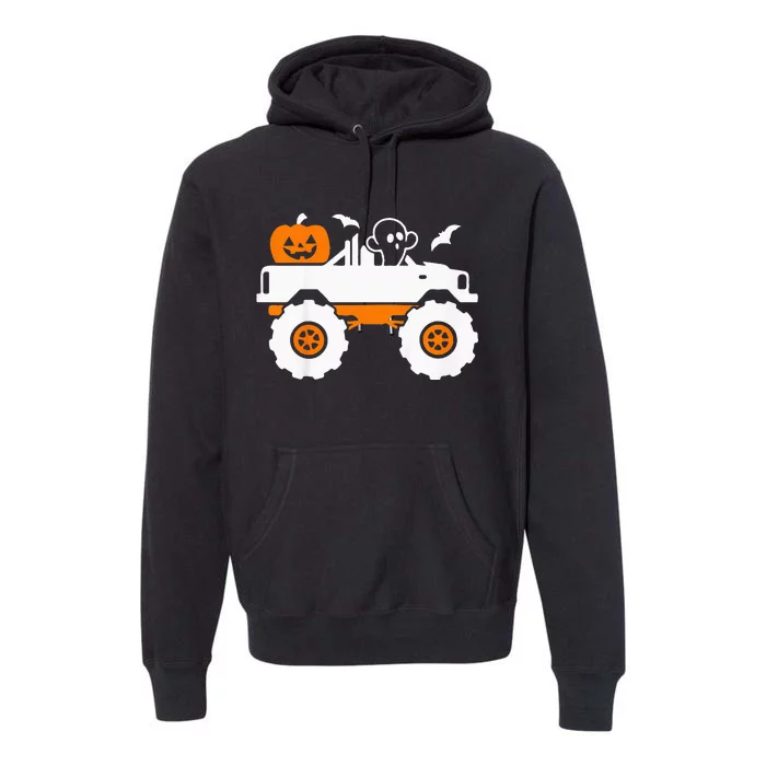 Kids Ghost Pumpkin Riding Monster Truck Lazy Halloween Costume Premium Hoodie