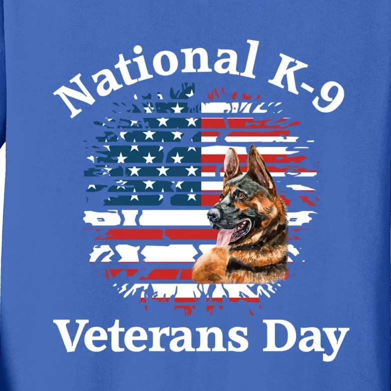 K9 Ger Shepherd Military Working Dog Veterans Day Gift Kids Long Sleeve Shirt