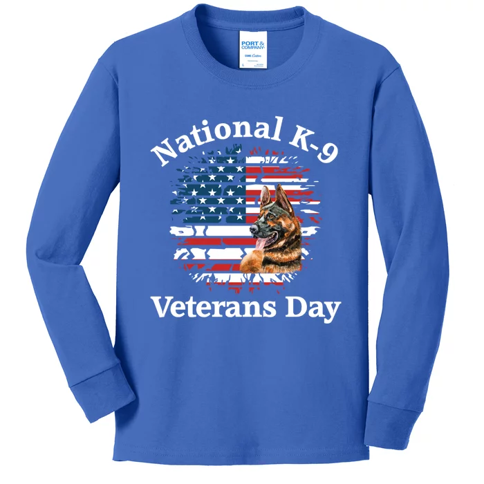 K9 Ger Shepherd Military Working Dog Veterans Day Gift Kids Long Sleeve Shirt