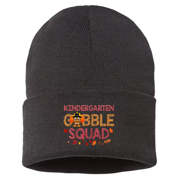 Kindergarten Gobble Squad Turkey Thanksgiving Sustainable Knit Beanie