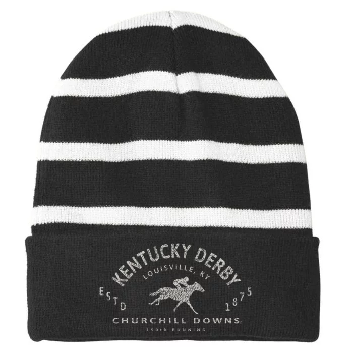 Kentucky Horse 150th Running Horse Lovers Striped Beanie with Solid Band