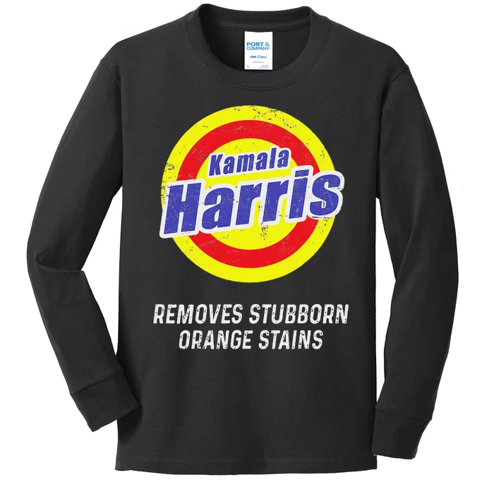 Kamala Harris 2024 Removes Stubborn Orange Stains Humorous Kids Long Sleeve Shirt