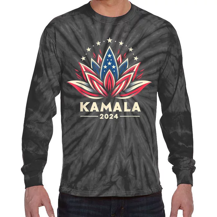 Kamala Harris 2024 Presidential Campaign American Lotus Tie-Dye Long Sleeve Shirt