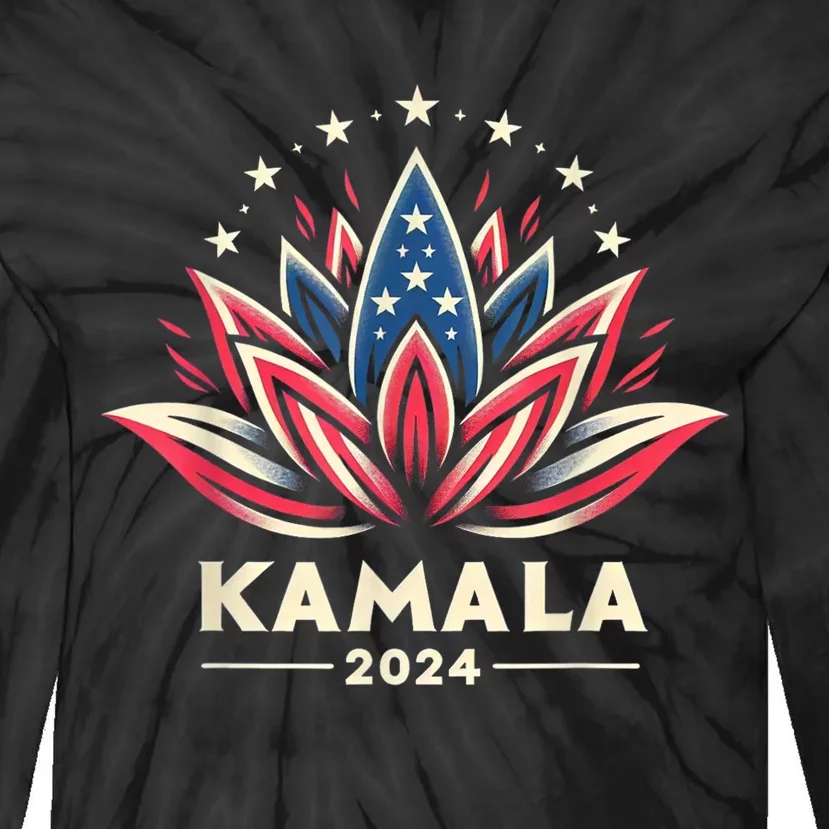 Kamala Harris 2024 Presidential Campaign American Lotus Tie-Dye Long Sleeve Shirt